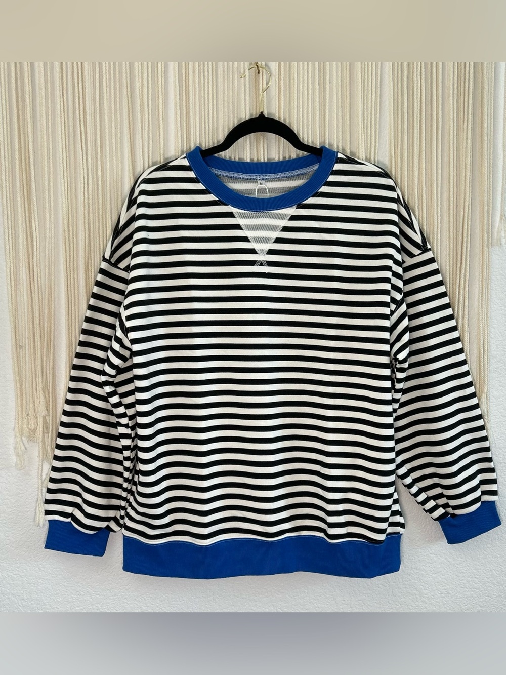 Striped Black & White Oversized Sweatshirt with Blue Trim FP inspired - Picture 2 of 9